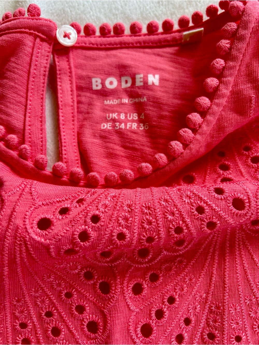 Boden Anya Broderie Azalea Pink Women's Broderie T-Shirt Sz 4 - Picture 6 of 7